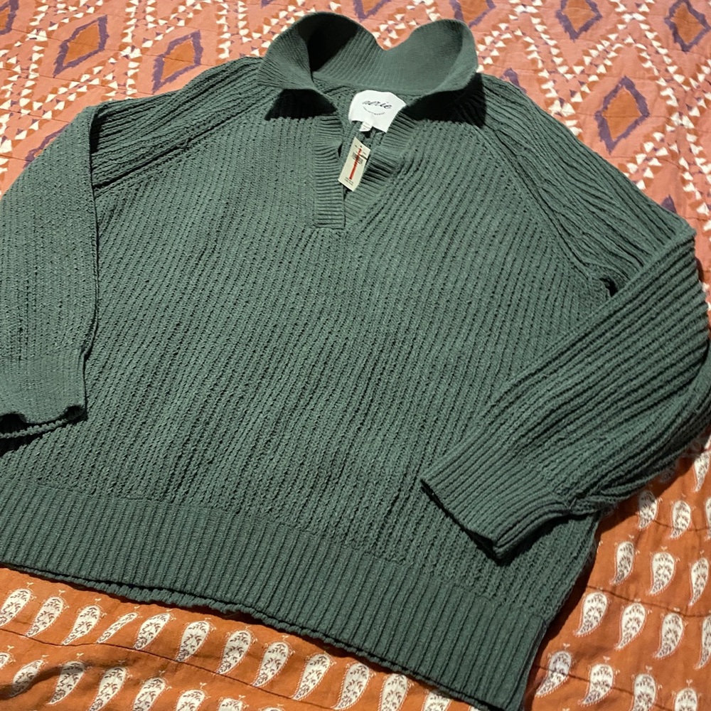 AERIE sugar rush soft chenille rib knit pullover sweater oversized green…
